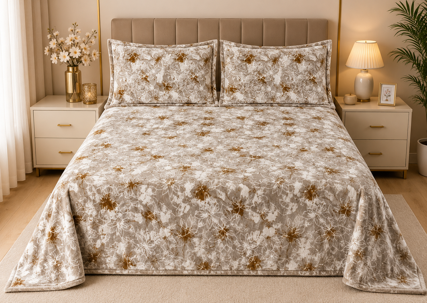 Mocha Blossom Woolen Bedsheet