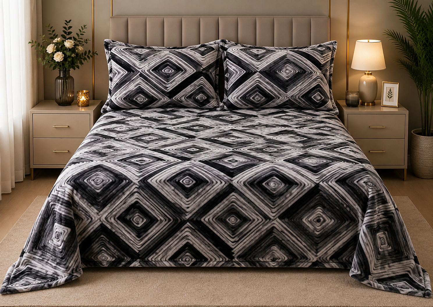 Monochrome Mosaic Woolen Bedsheet