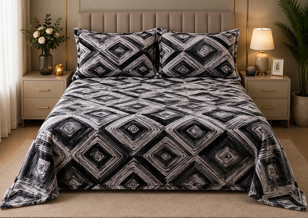 Monochrome Mosaic Woolen Bedsheet