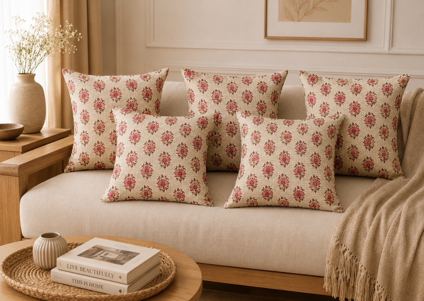 Floral Charm Hand Block Cotton Cushion Cover