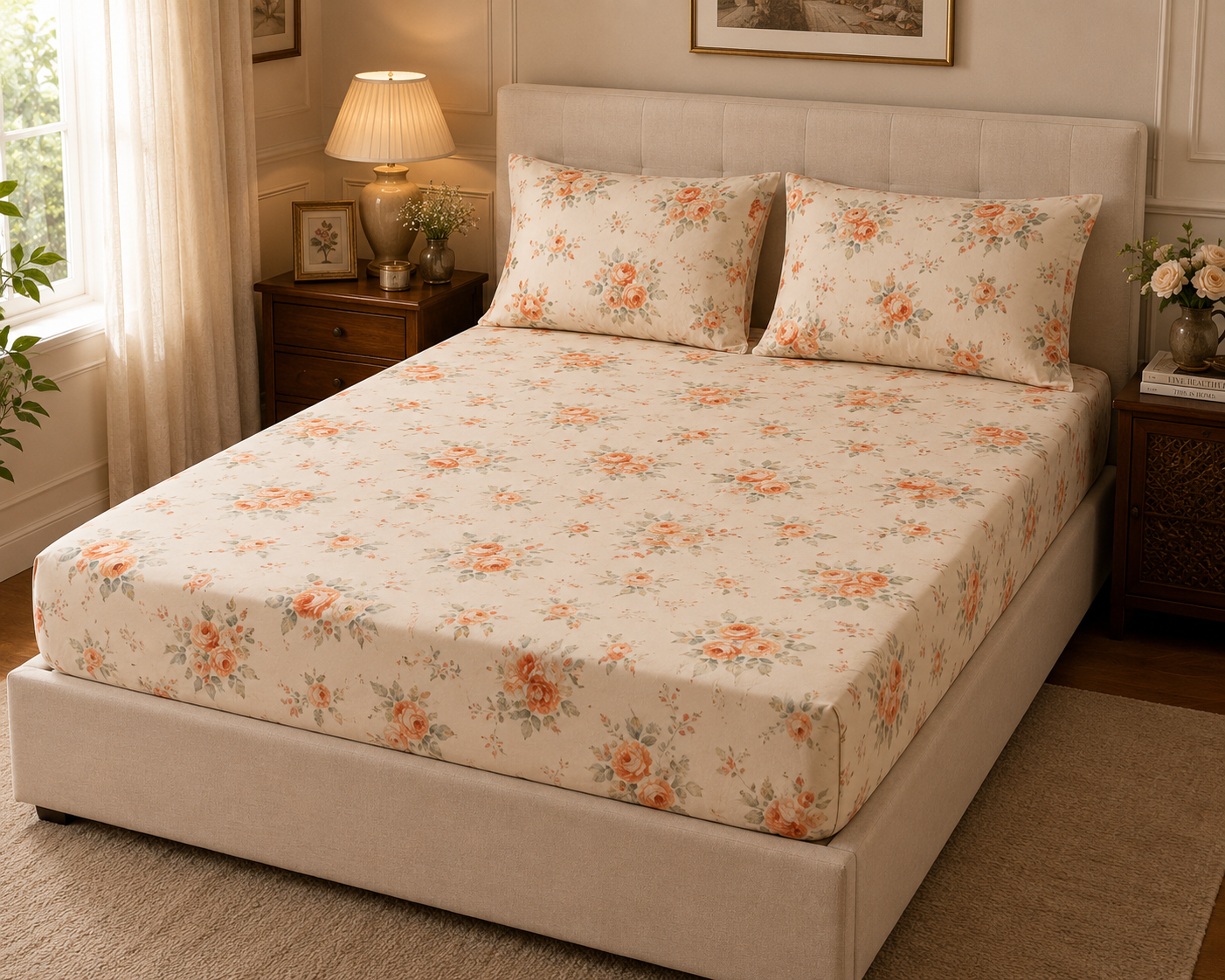 Earthy Elegance Cotton Fitted Bedsheet