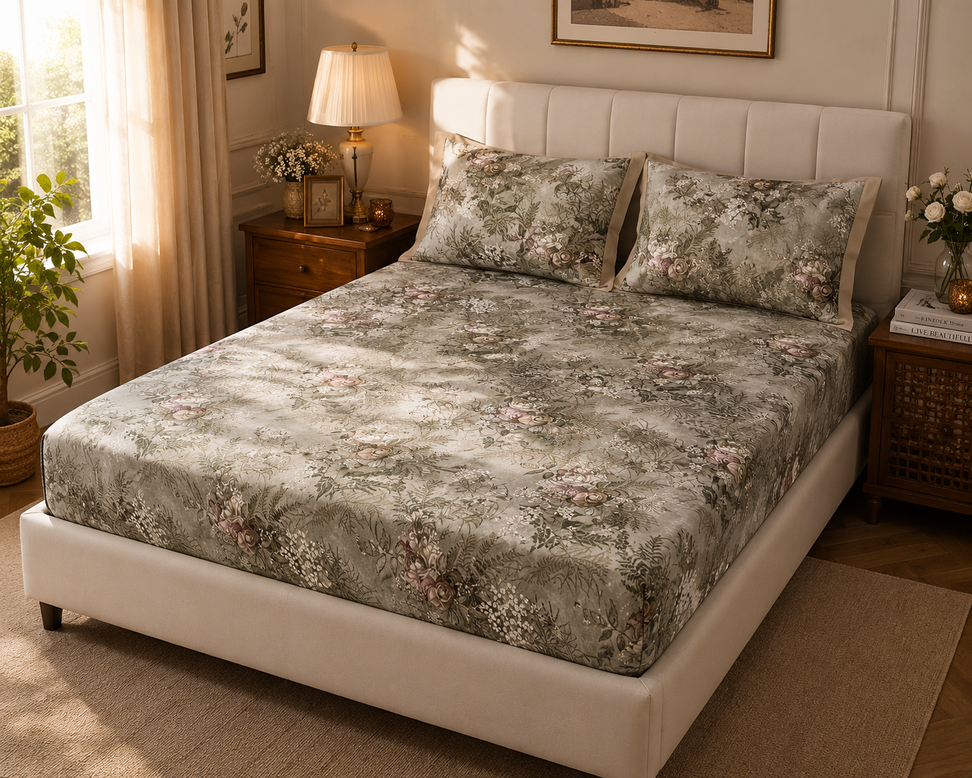 Damask Cotton Fitted Bedsheet