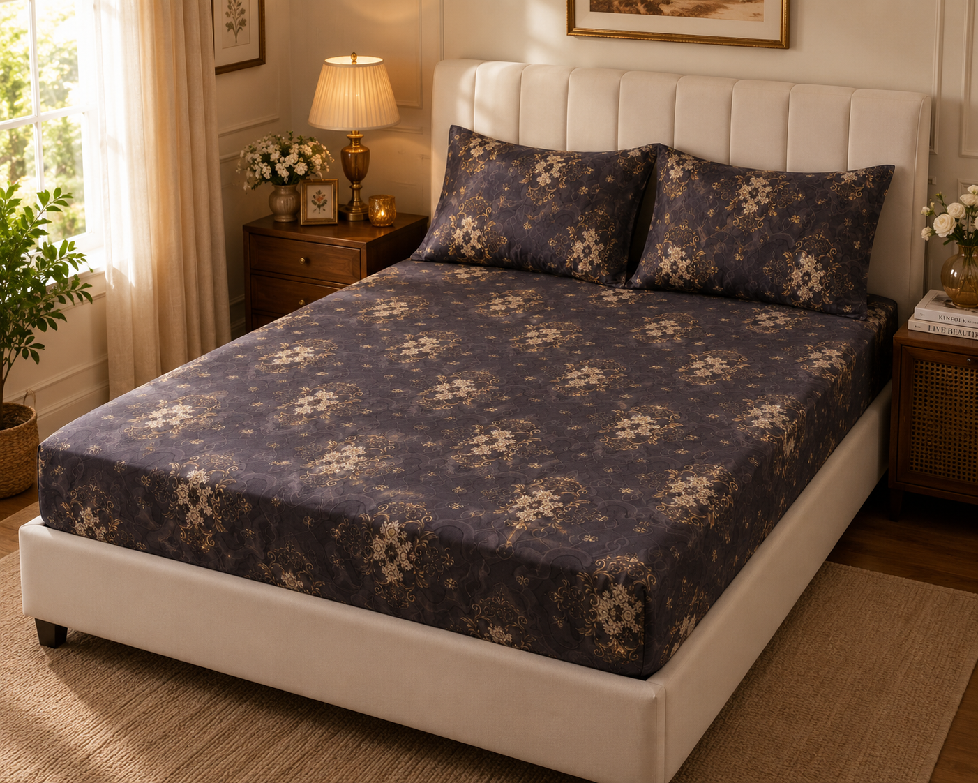 Majestic Taupe Cotton Fitted Bedsheet