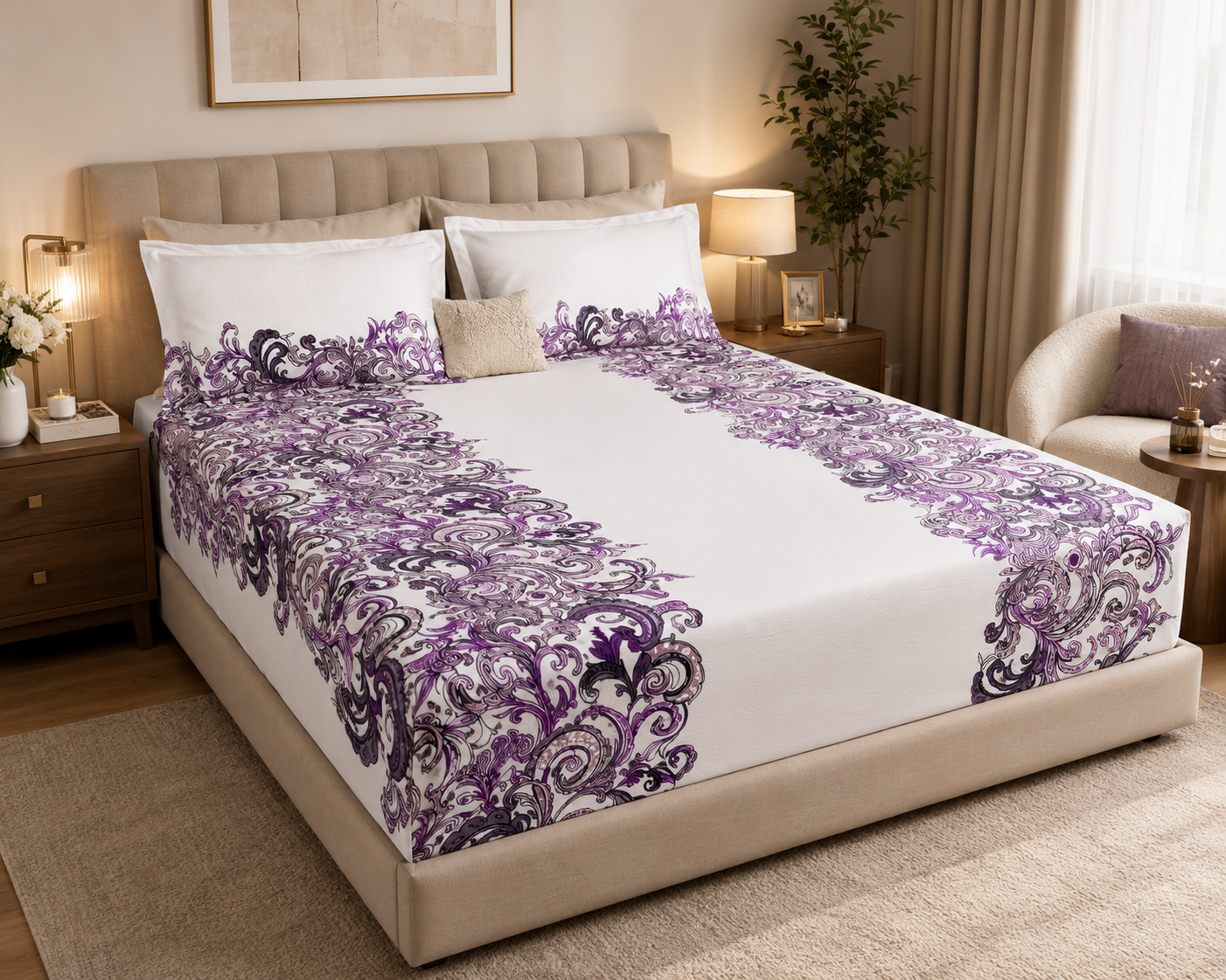 Violet Bloom Cotton Fitted Sheet