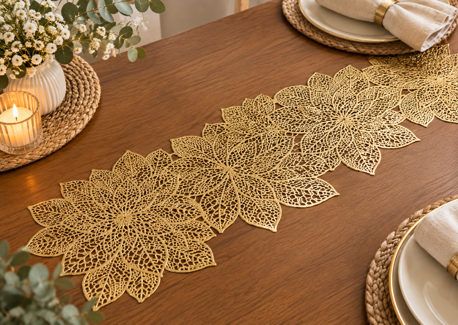Gold Floral Lace Table Runner
