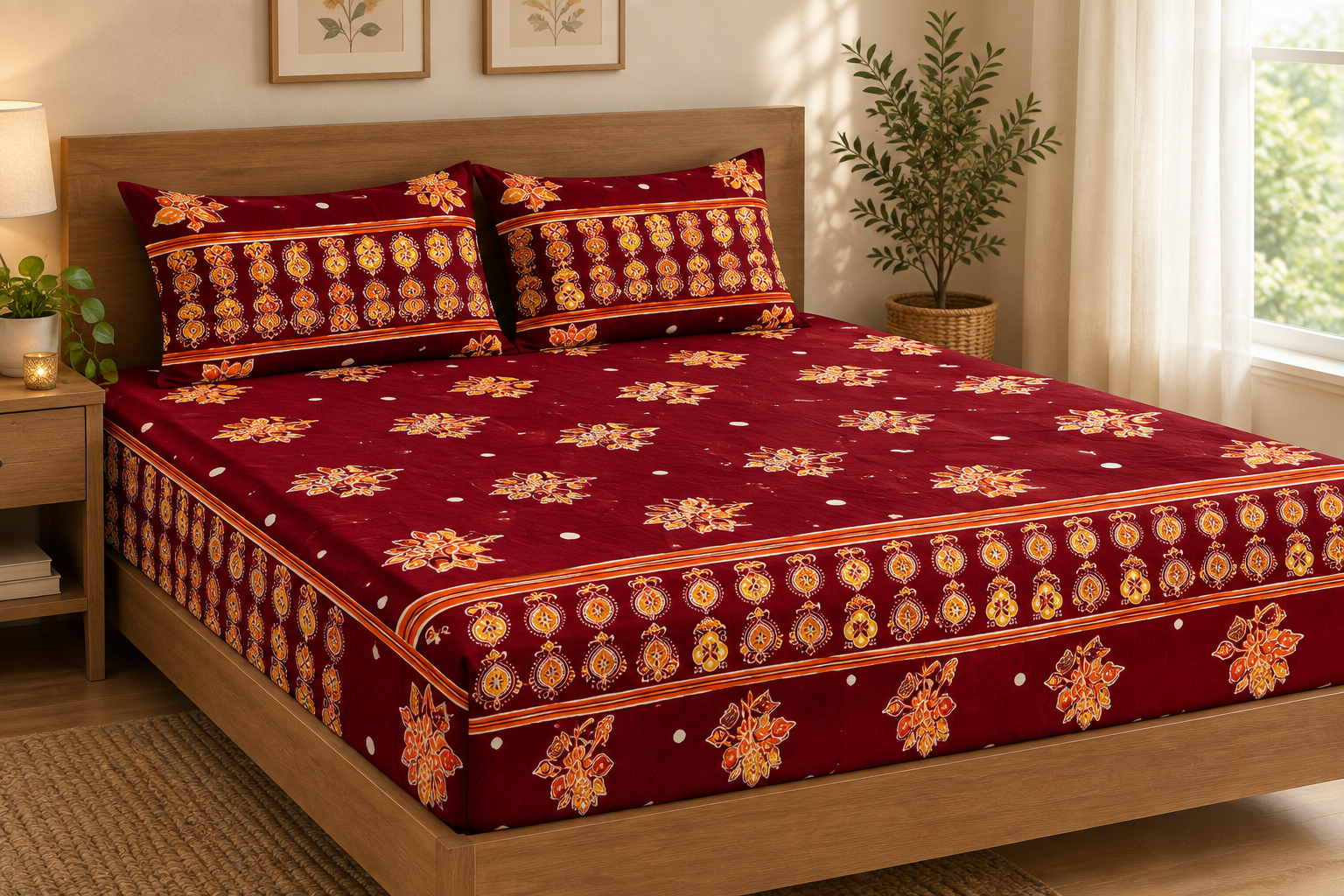 Maroon Glory King / Super King Fitted Cotton Bedsheet