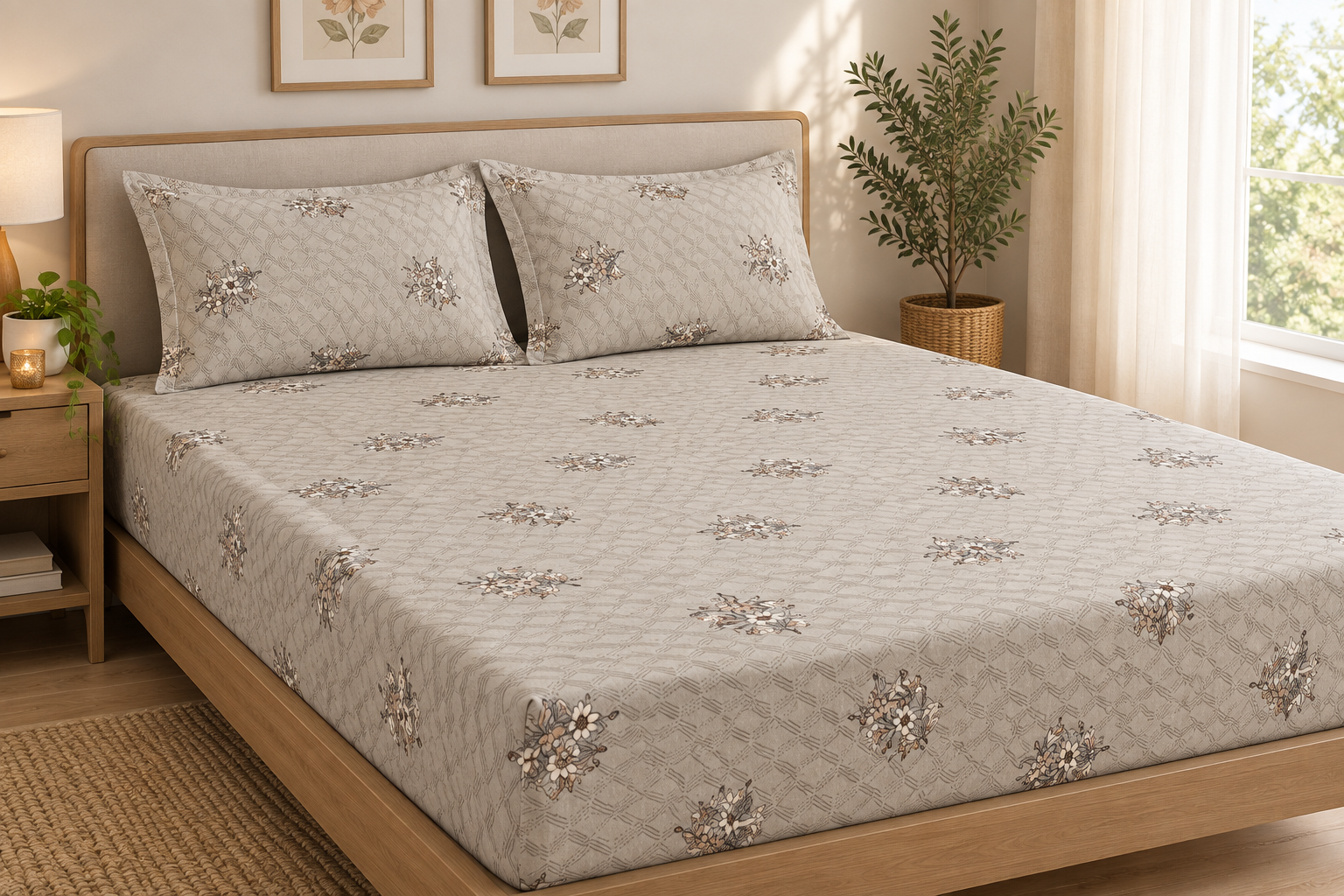 Beige Symphony King / Super King Fitted Bedsheet