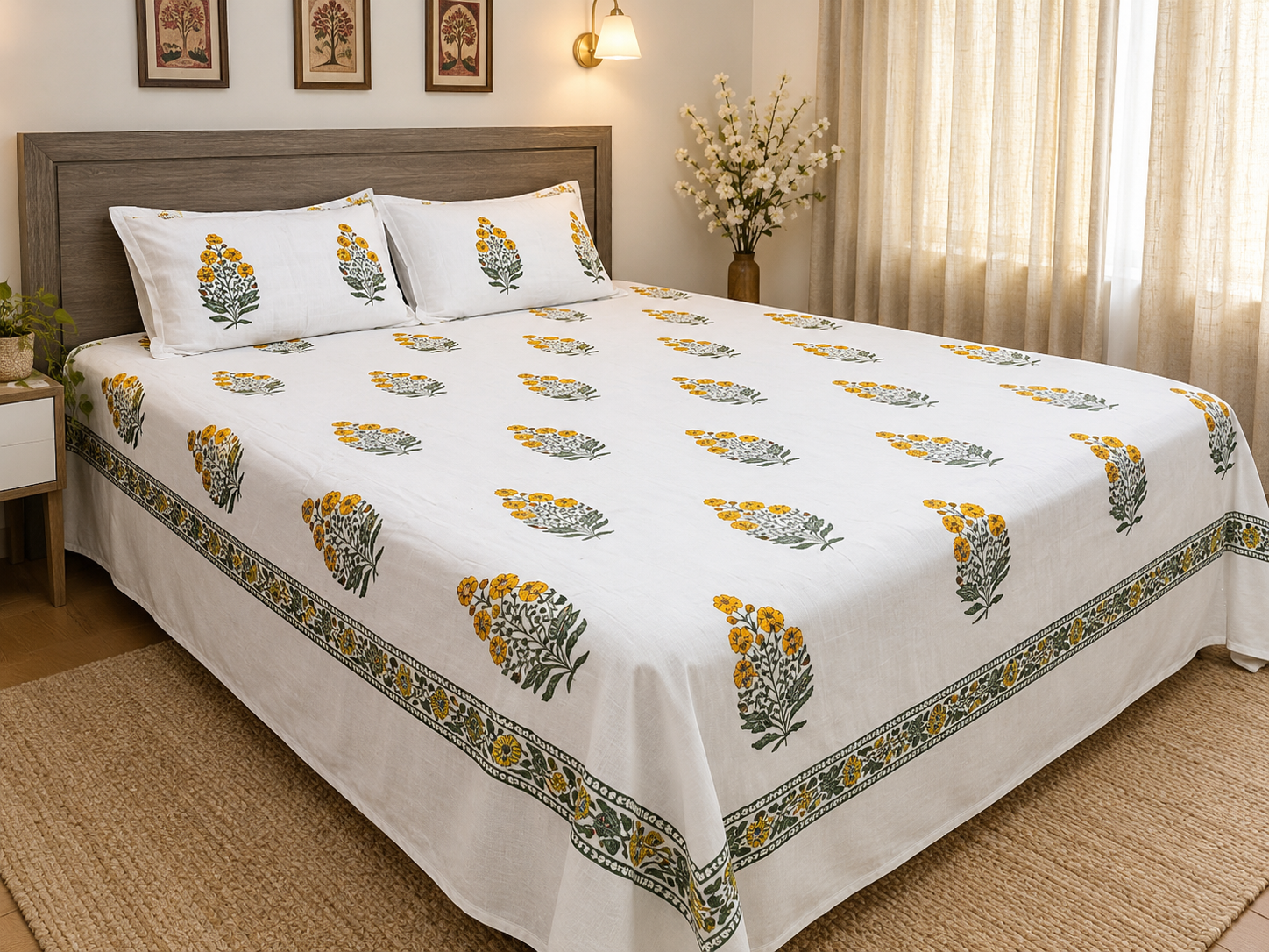 Marigold Meadow – Khadi Style Bedsheet