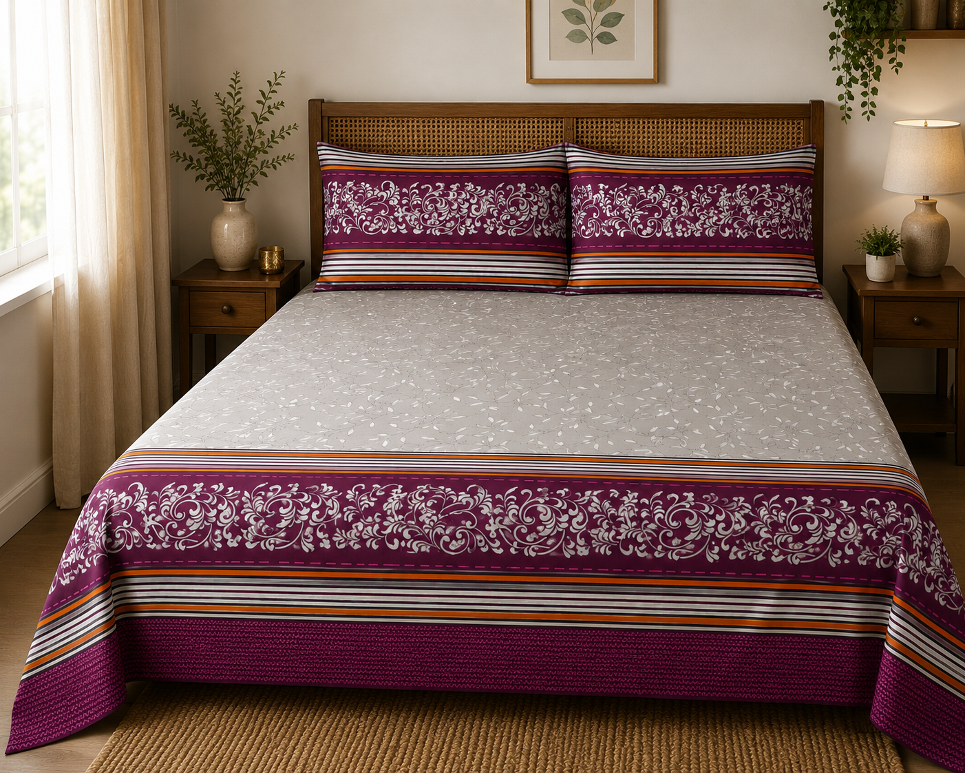 Ivory Bloom Cotton Bedsheet