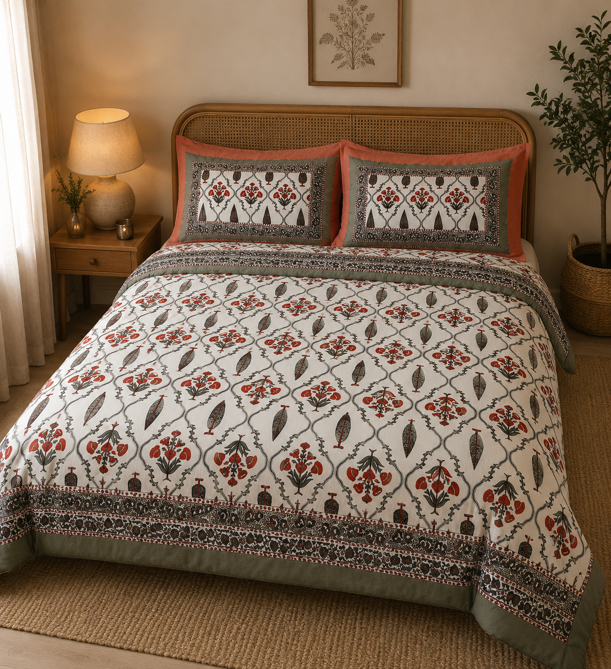 Parrot Green Bloom Cotton Bedsheet