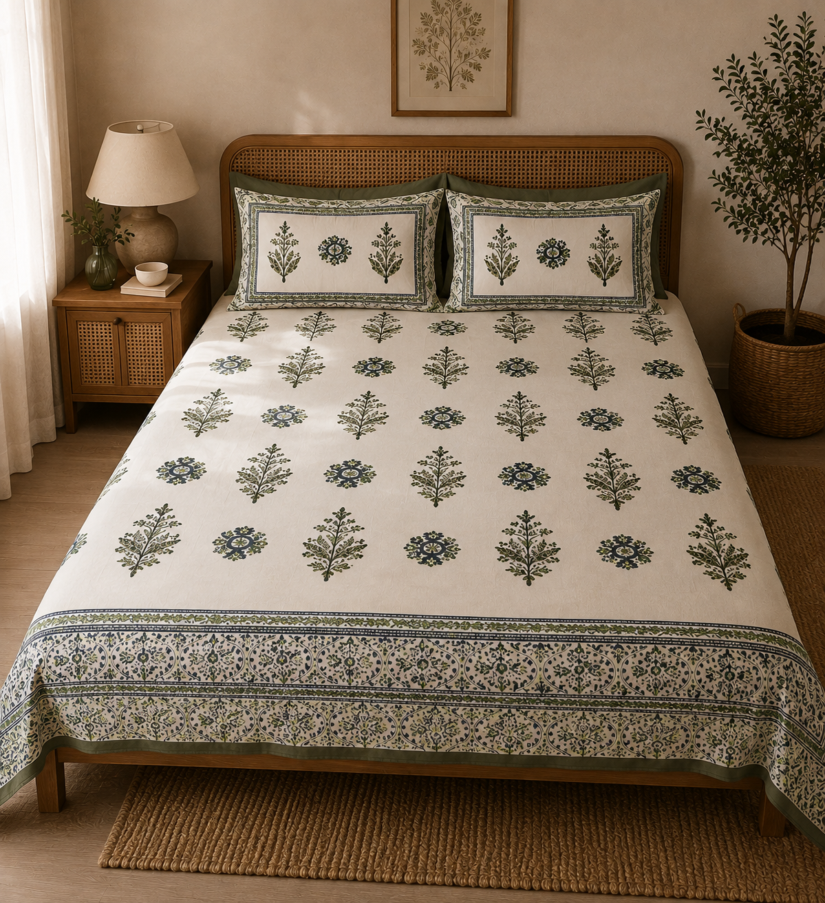 Verdant Bloom Cotton Bedsheet