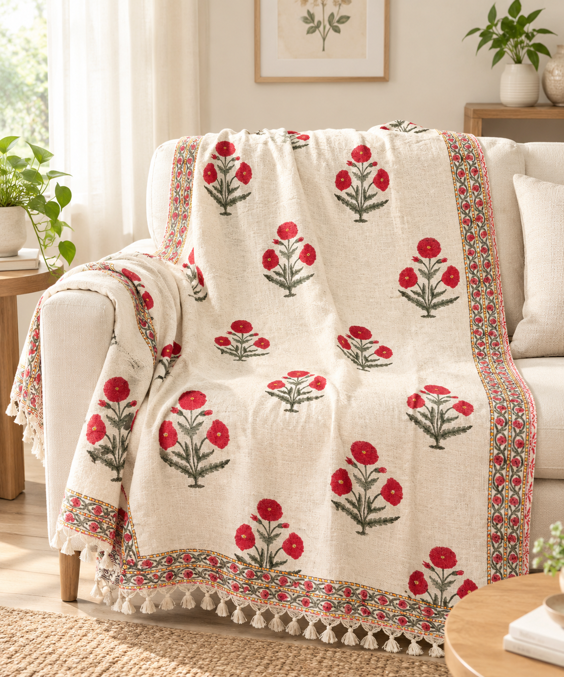 Hand Block Printed TNT Sofa Throw – Gul Rangini Buta