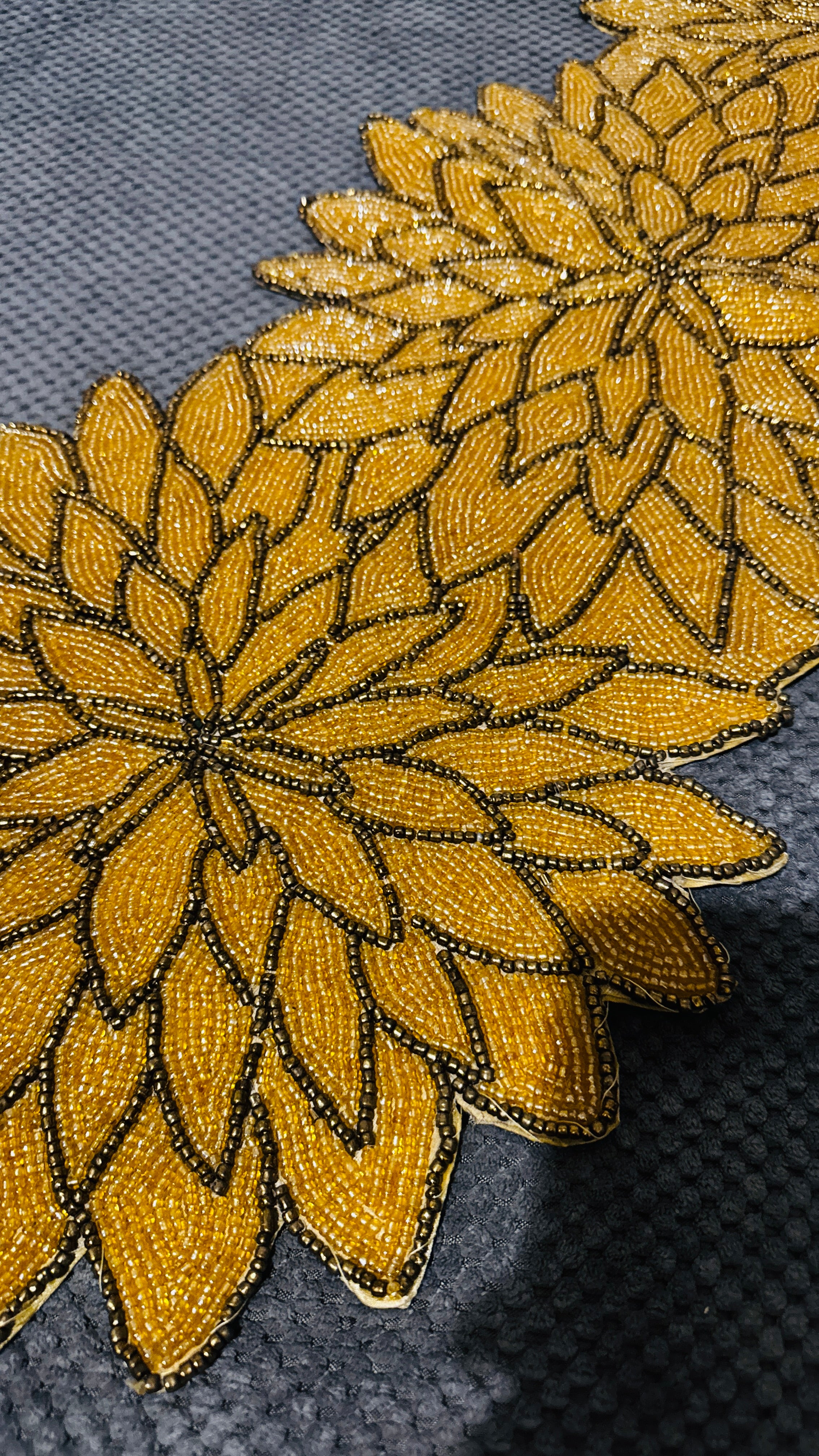 Hand-Beaded Golden Floral Table Runner