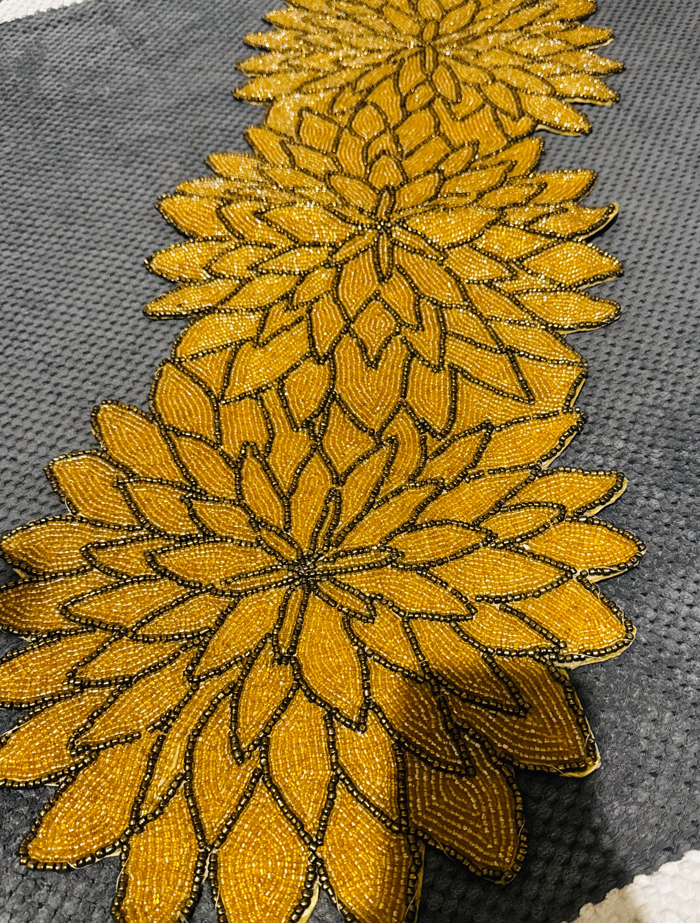 Hand-Beaded Golden Floral Table Runner