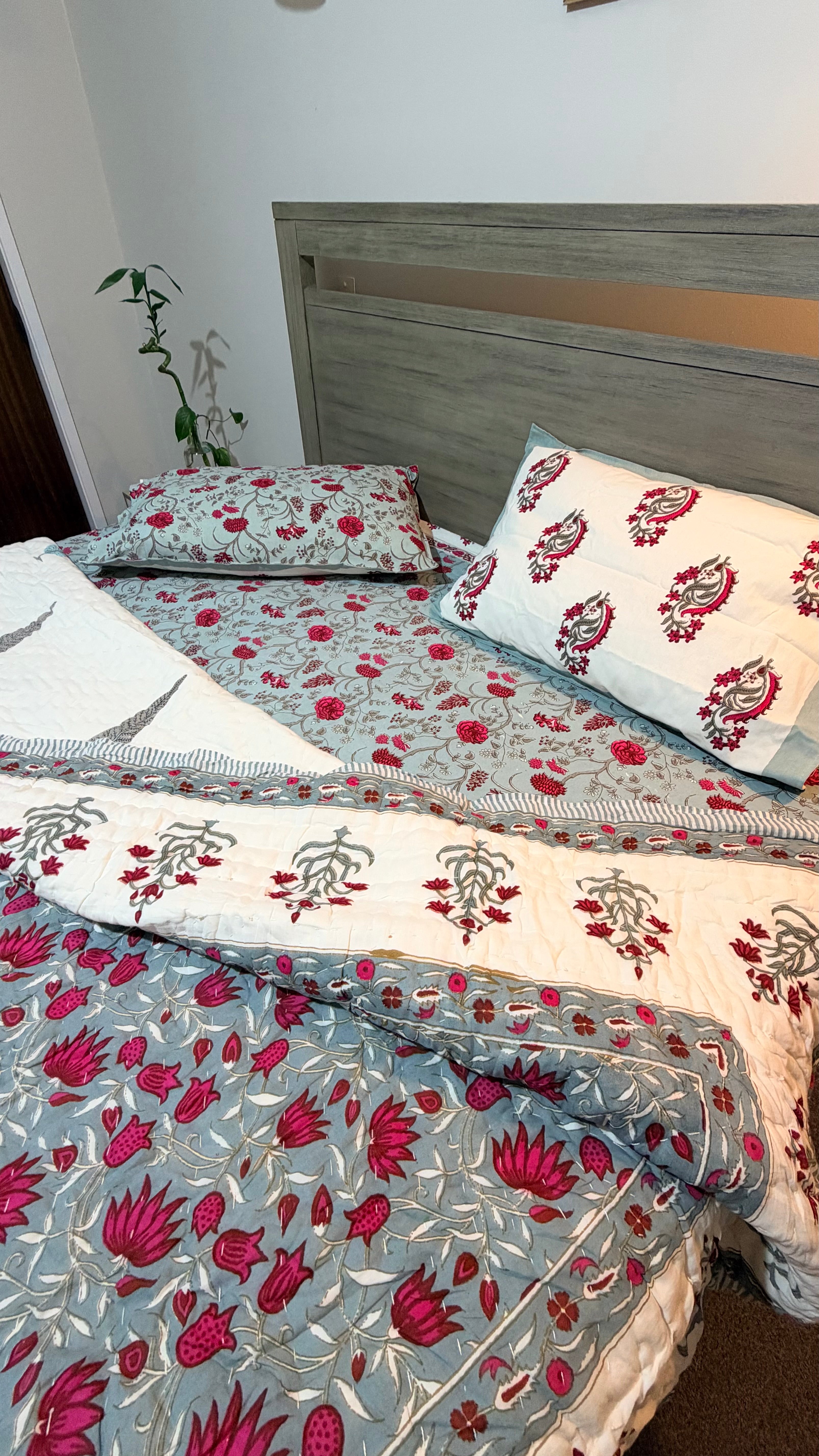 Hand Block Printed Cotton Queen Bedding Set – Jaipur Blossom