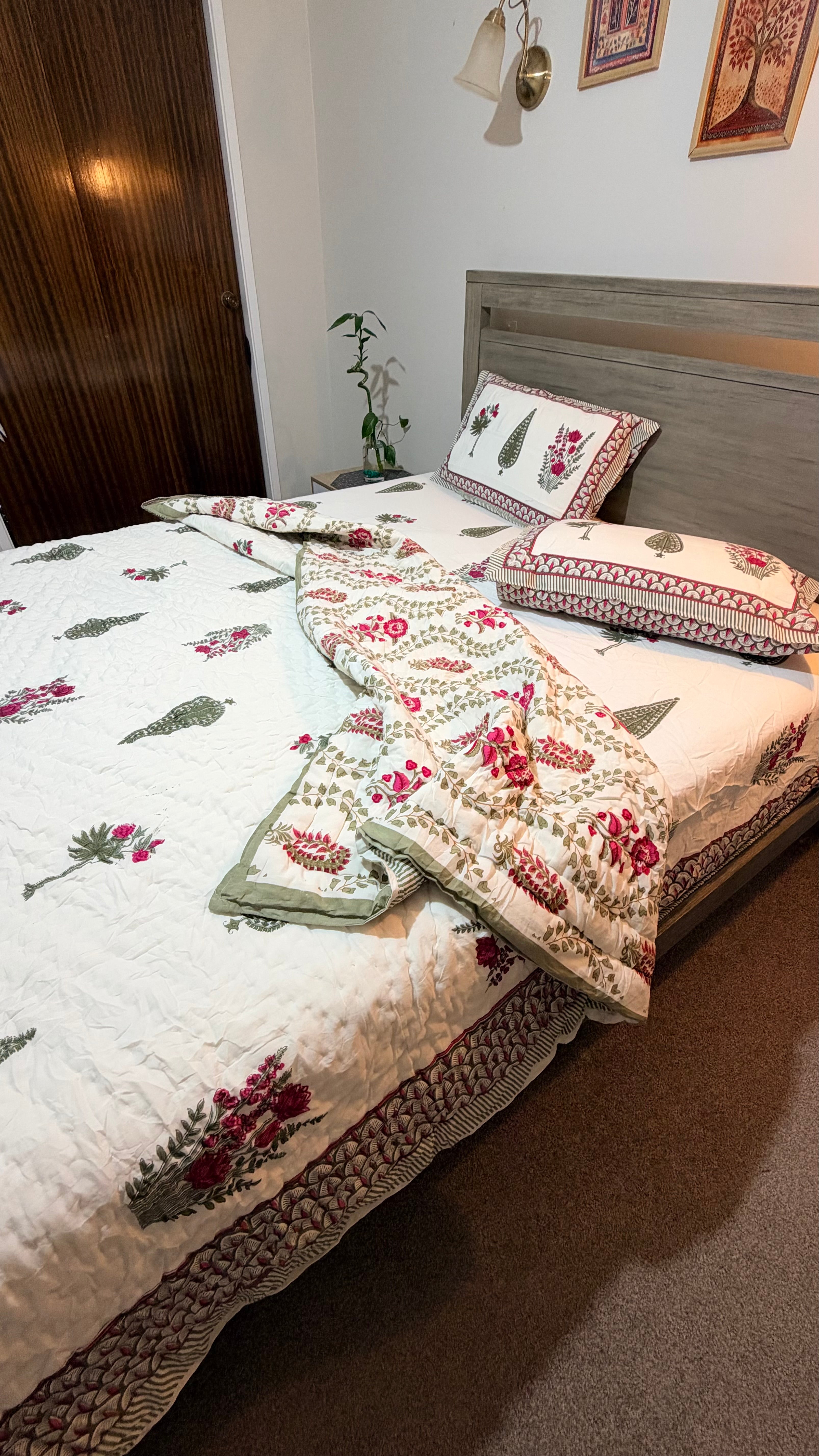 Hand Block Printed Cotton Queen Bedding Set – Royal Mughal Bloom