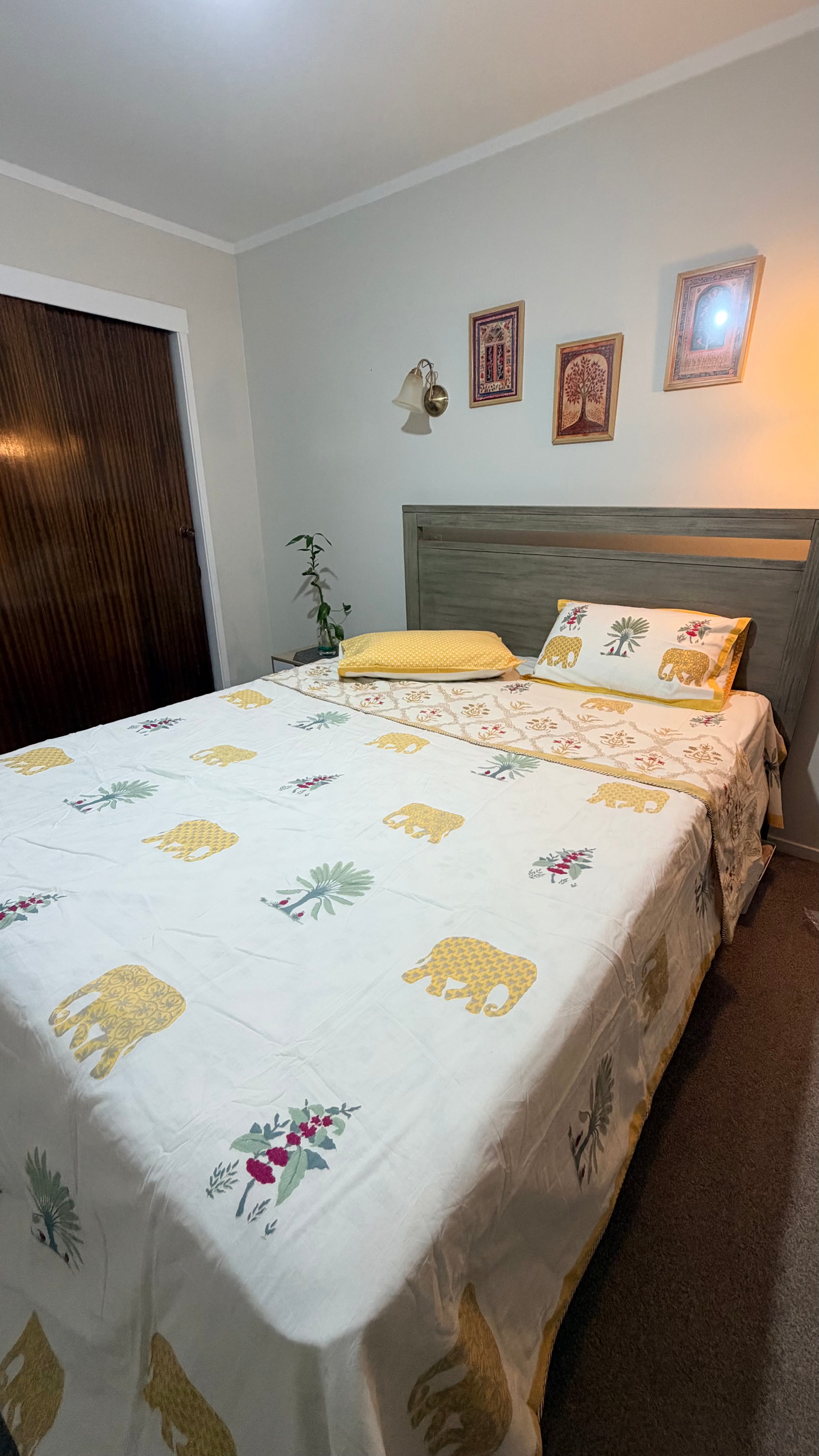 Hand Block Printed Mulmul Cotton Bedsheet and Dohar Set - Midnight Marigold