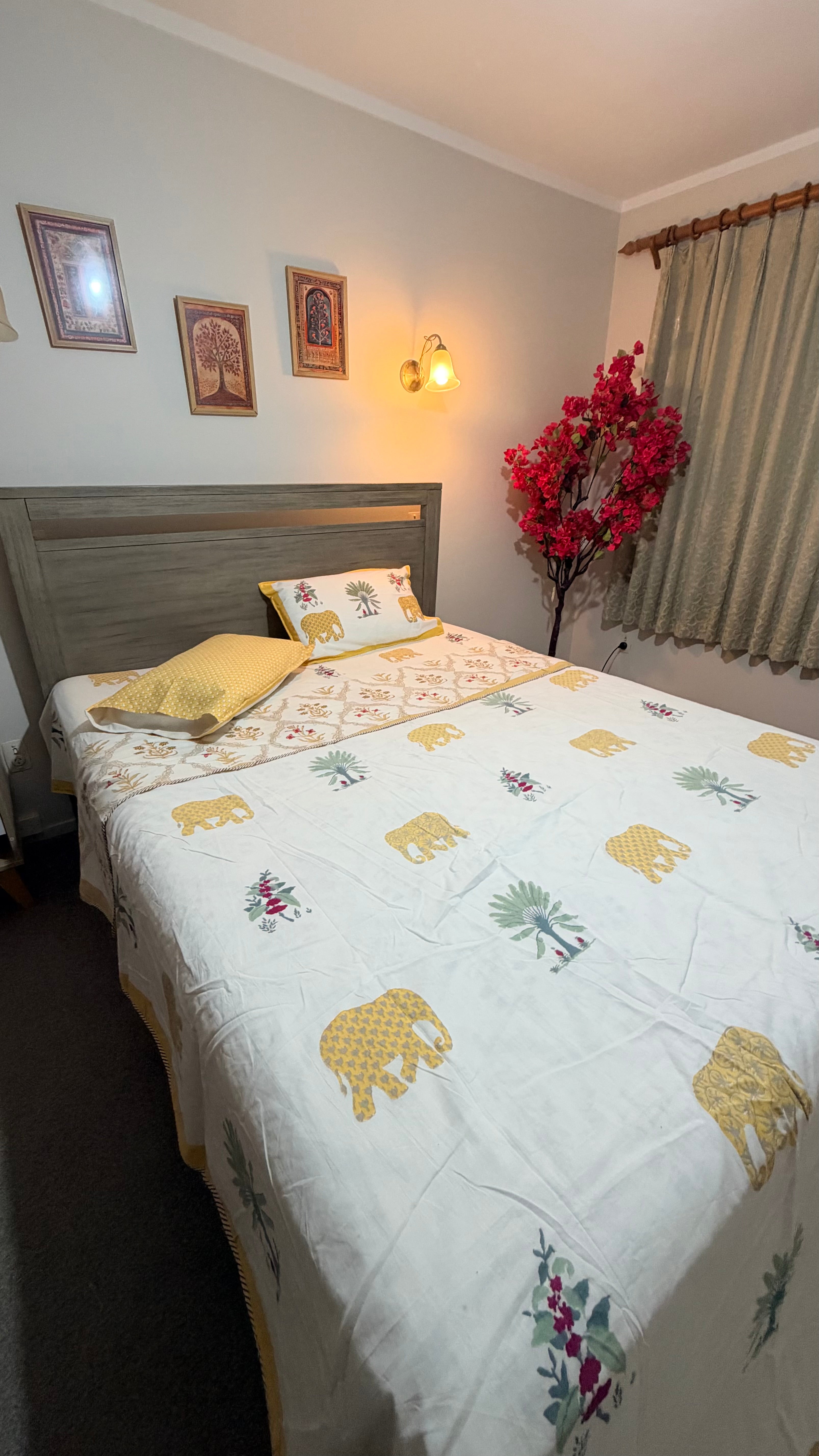 Hand Block Printed Mulmul Cotton Bedsheet and Dohar Set - Midnight Marigold