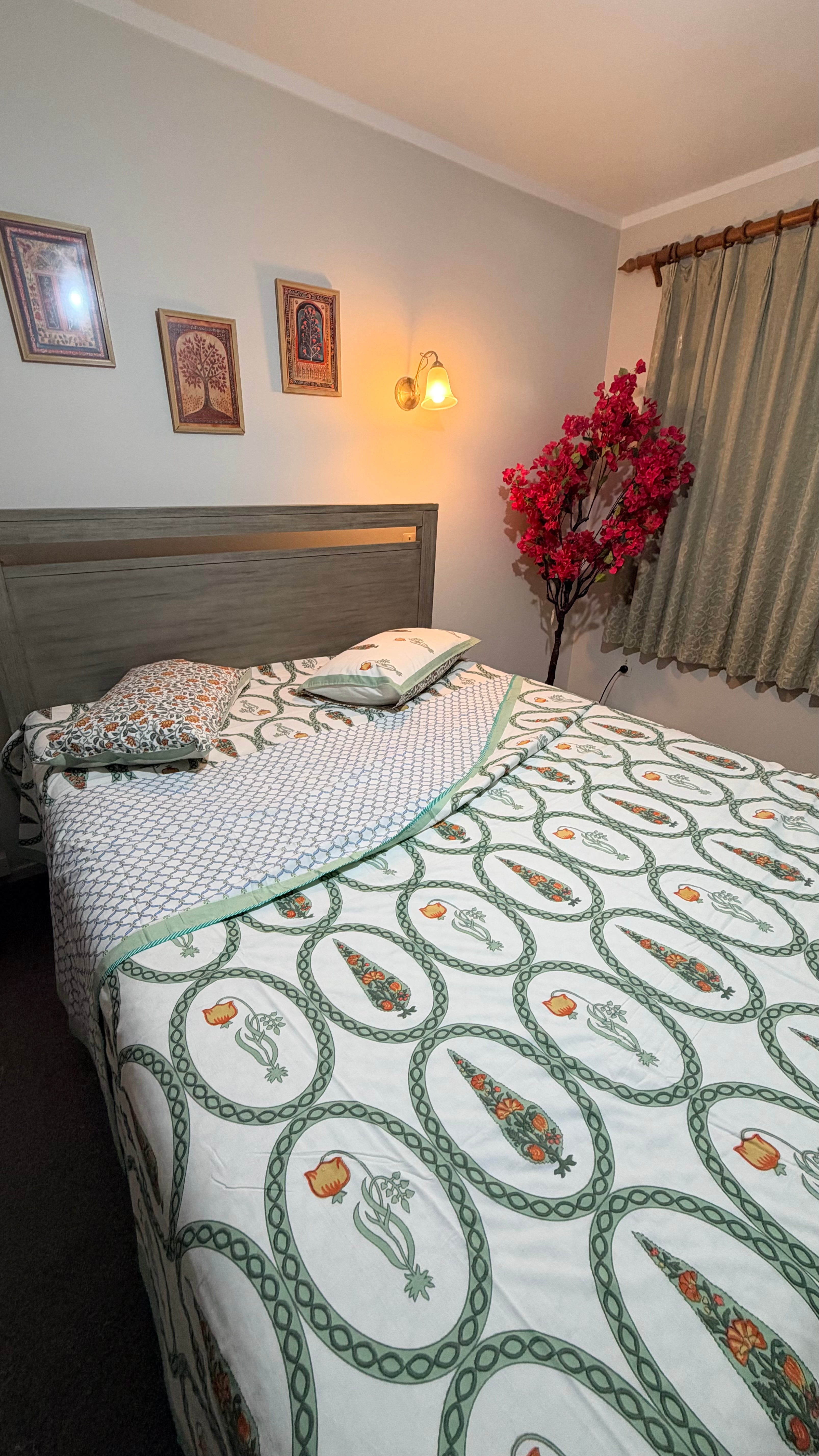 Hand Block Printed Mulmul Cotton Bedsheet and Dohar Set - Sunehri Dreams