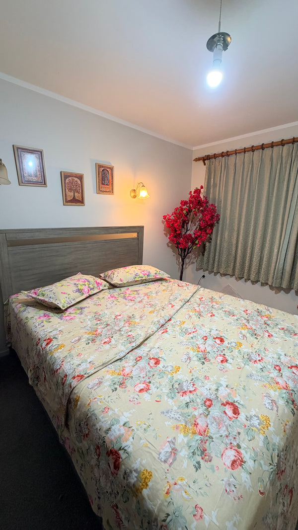 Hand Block Printed Mulmul Cotton Bedsheet and Dohar Set - Flower Garden