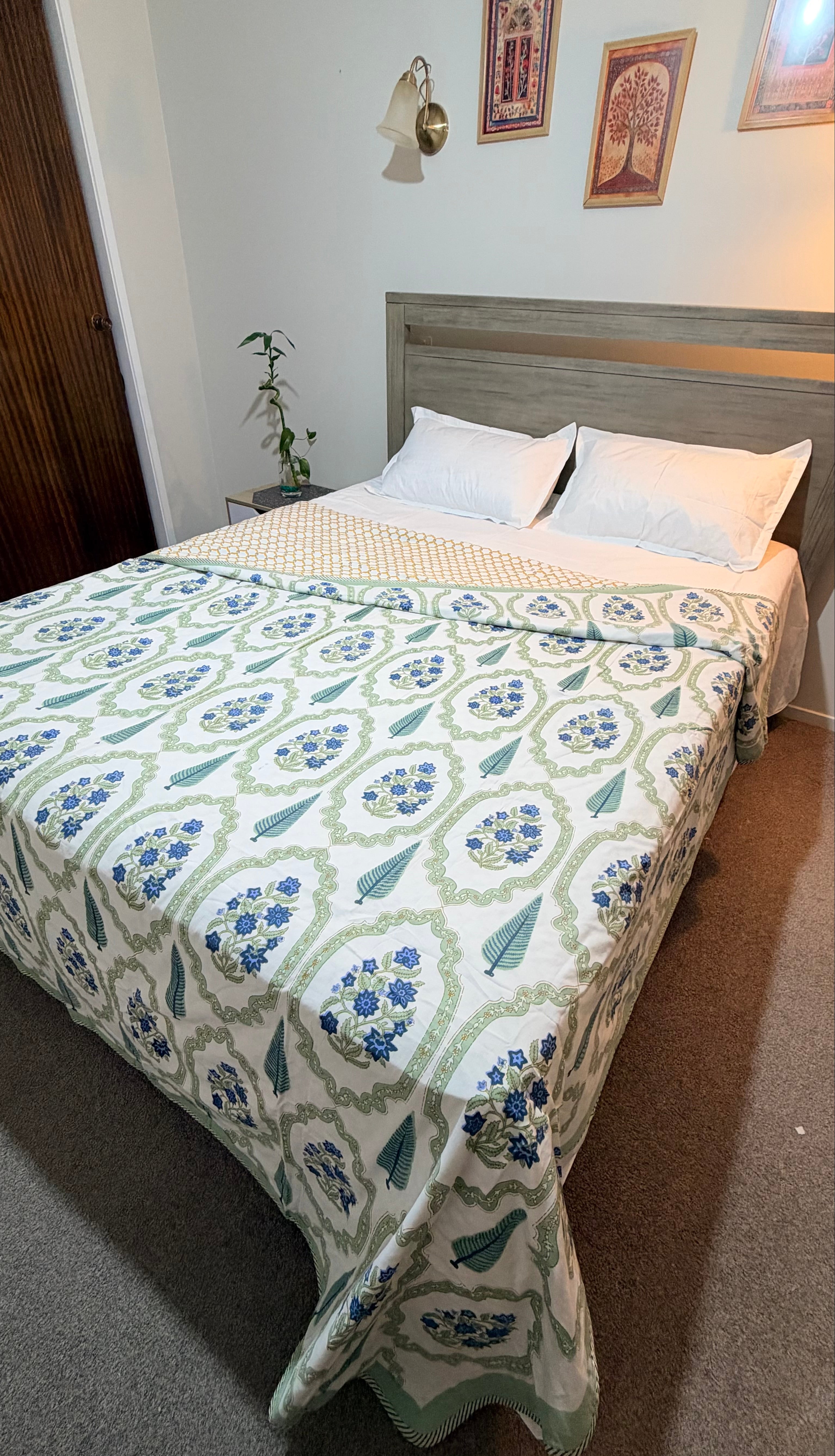 Hand Block Printed Mulmul Cotton Dohar - Blue Sapphire