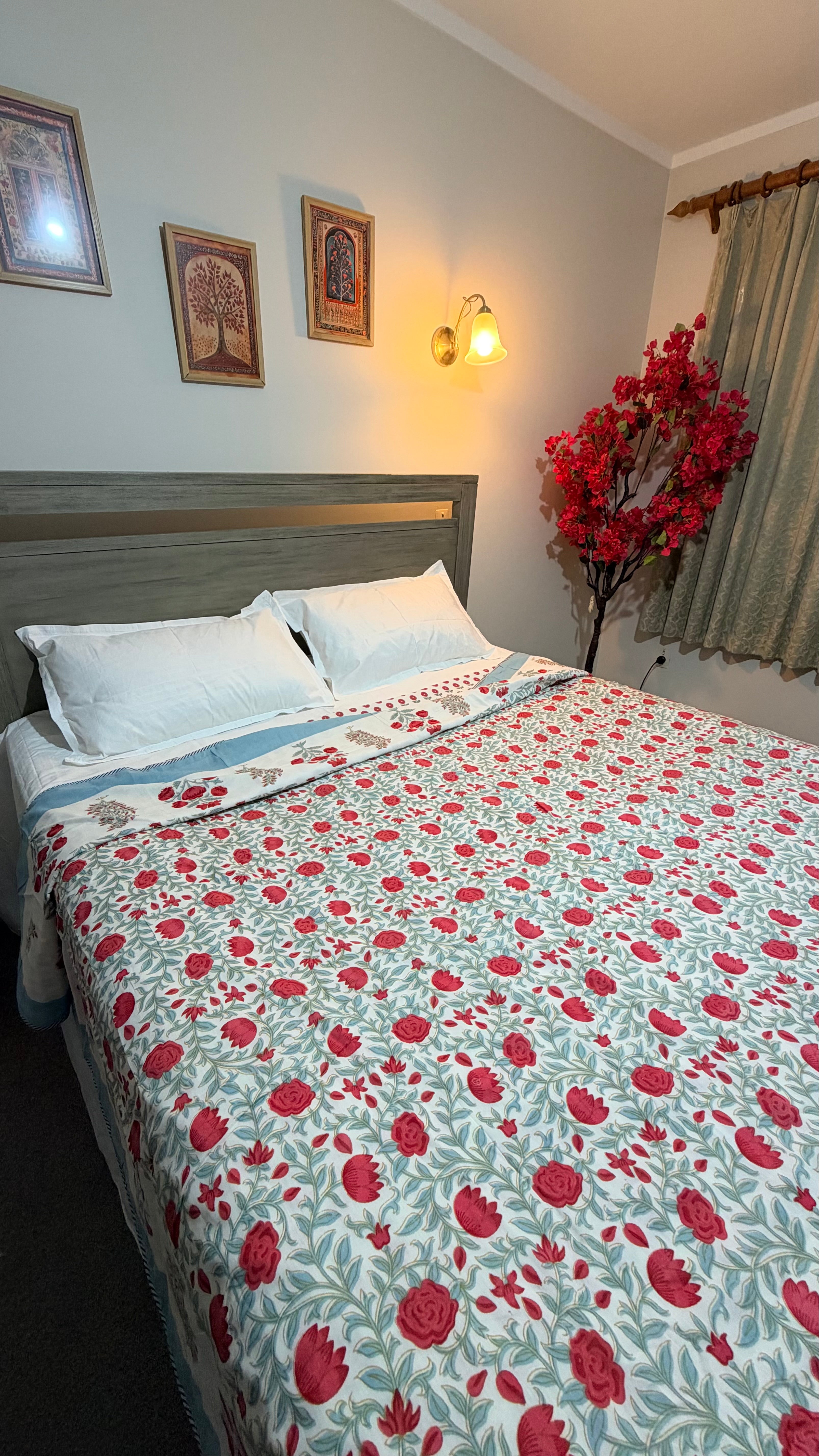 Hand Block Printed Mulmul Cotton Dohar - Ruby Gulistan