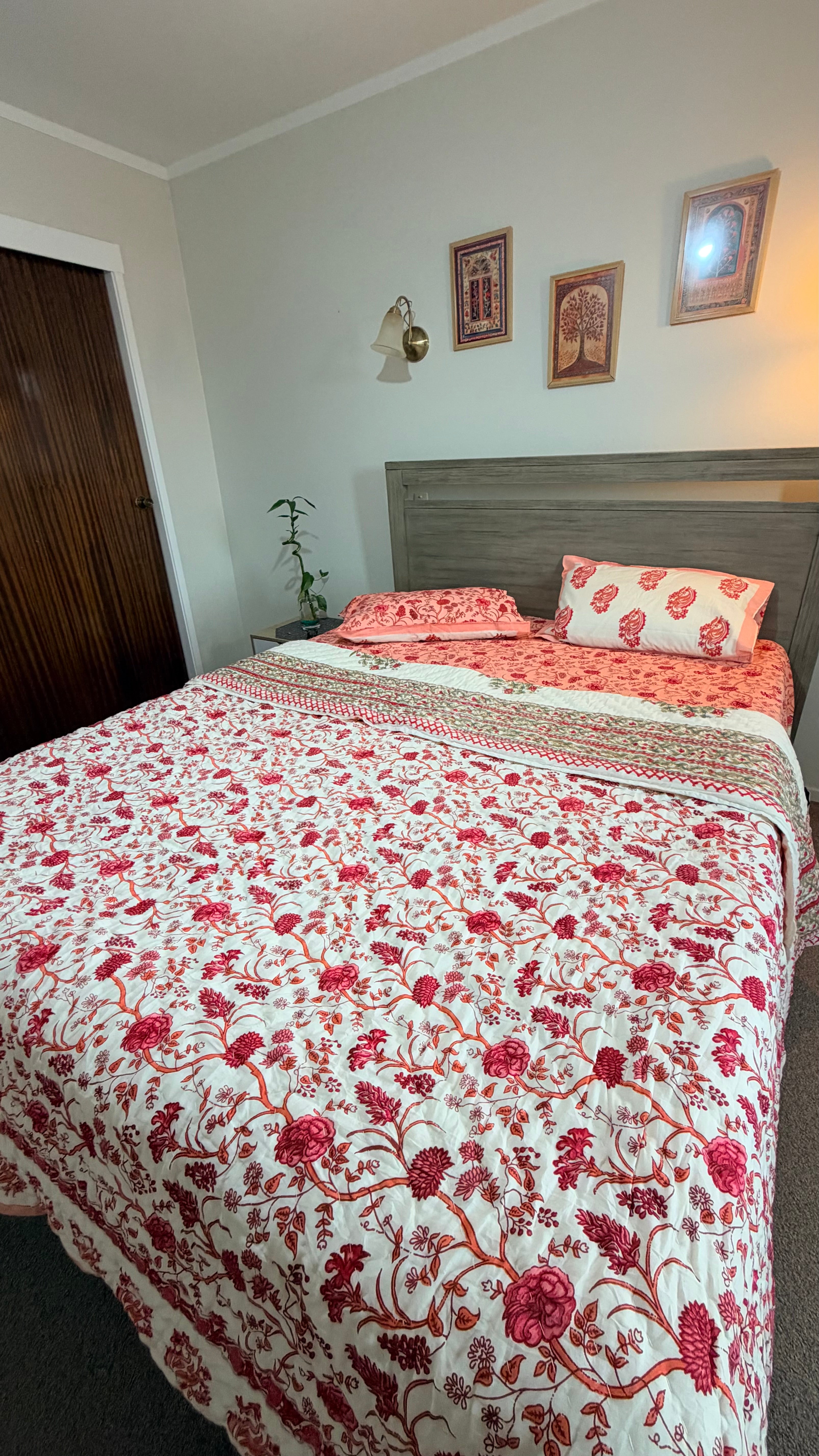 Hand Block Printed Cotton Queen Bedding Set - Red Poppy Gulzar