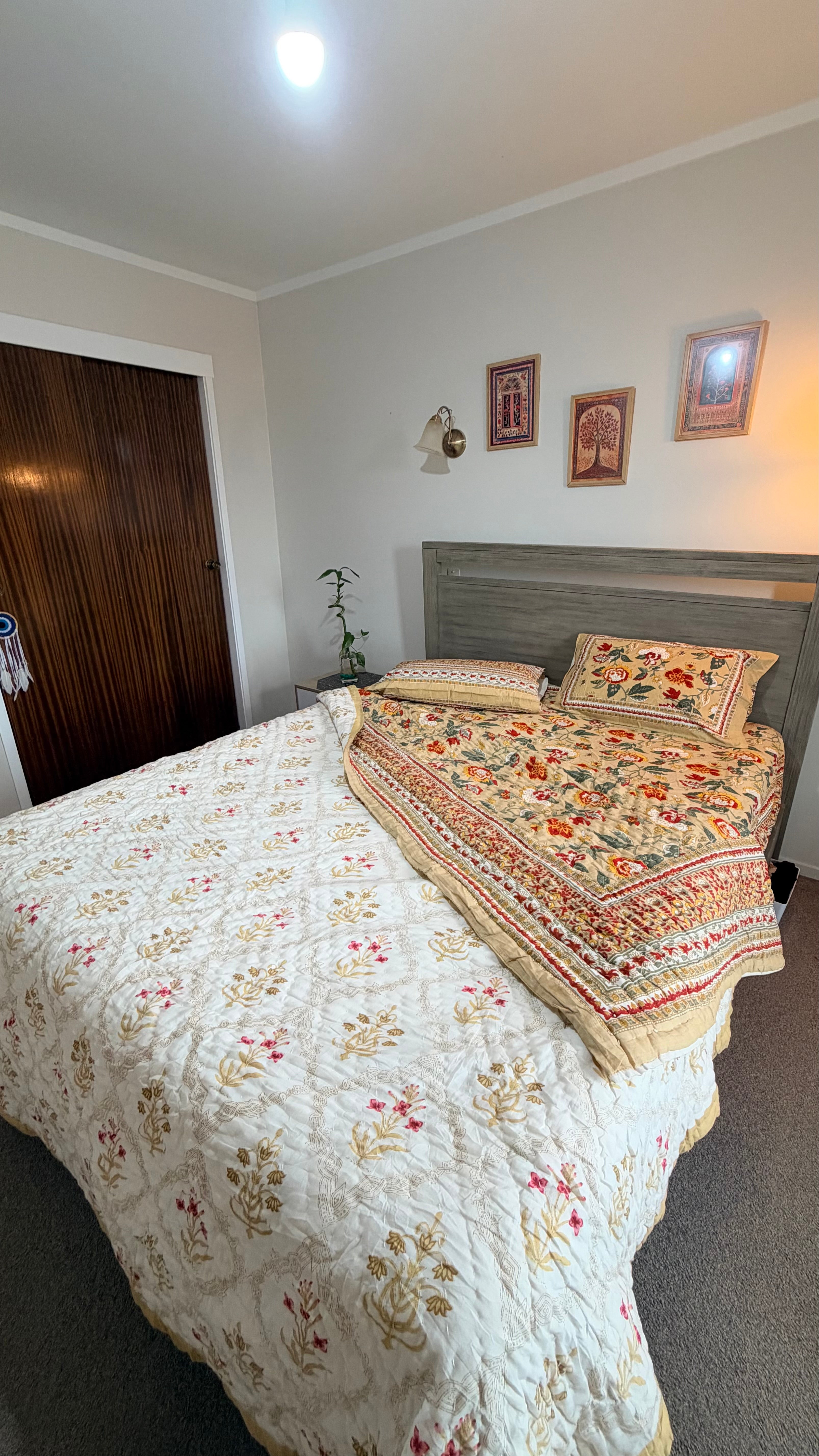 Hand Block Printed Cotton Bedding Queen Set with Quilt - Marigold Bloom
