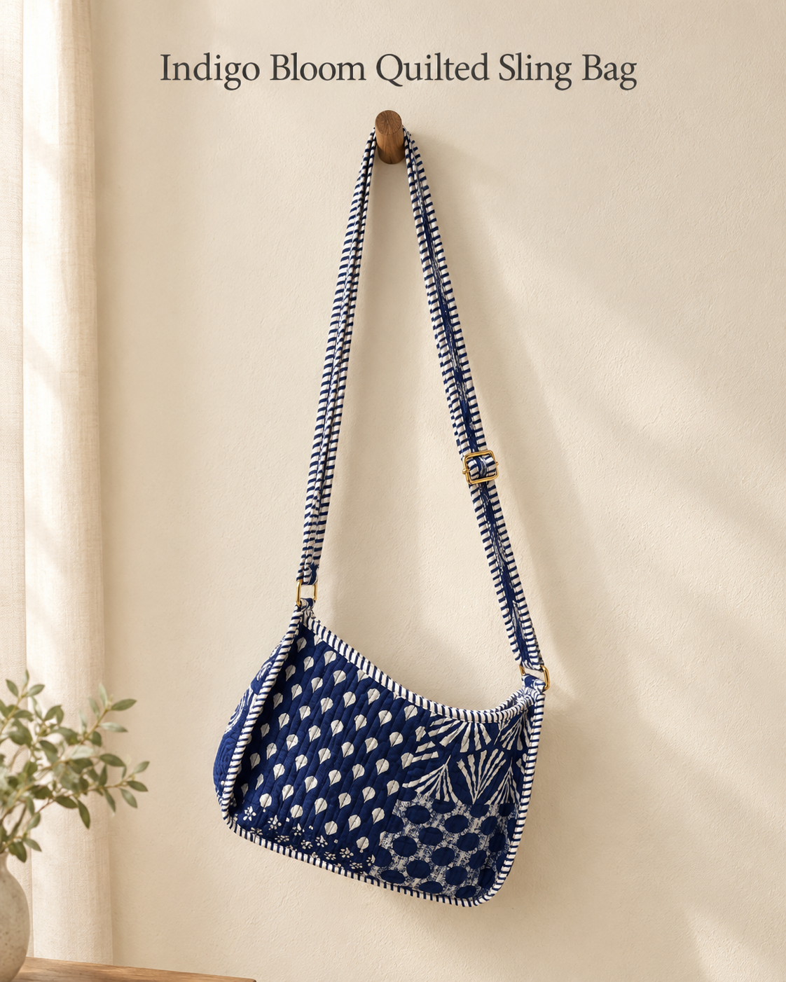 Indigo Bloom Quilted Sling Bag