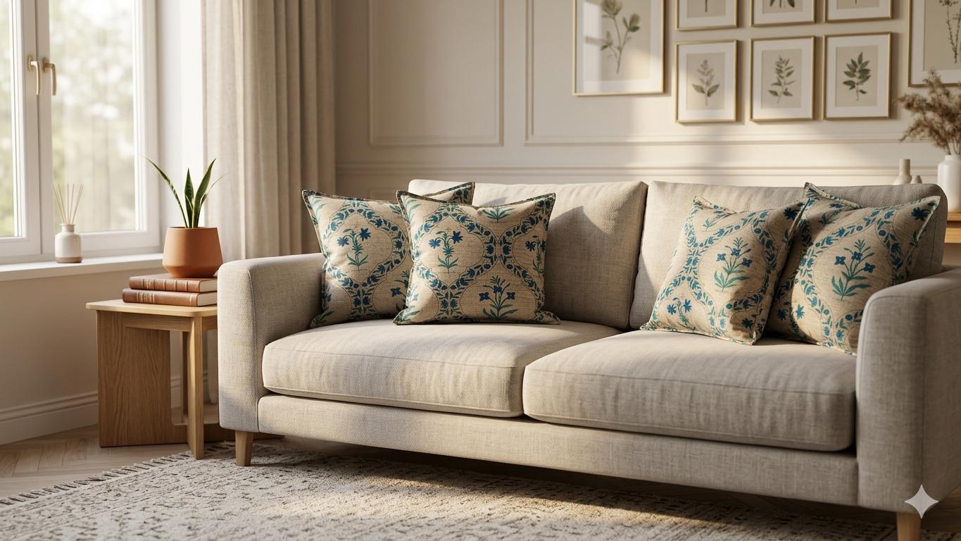 Rajputana Bloom Hand Block Cotton Cushion Cover