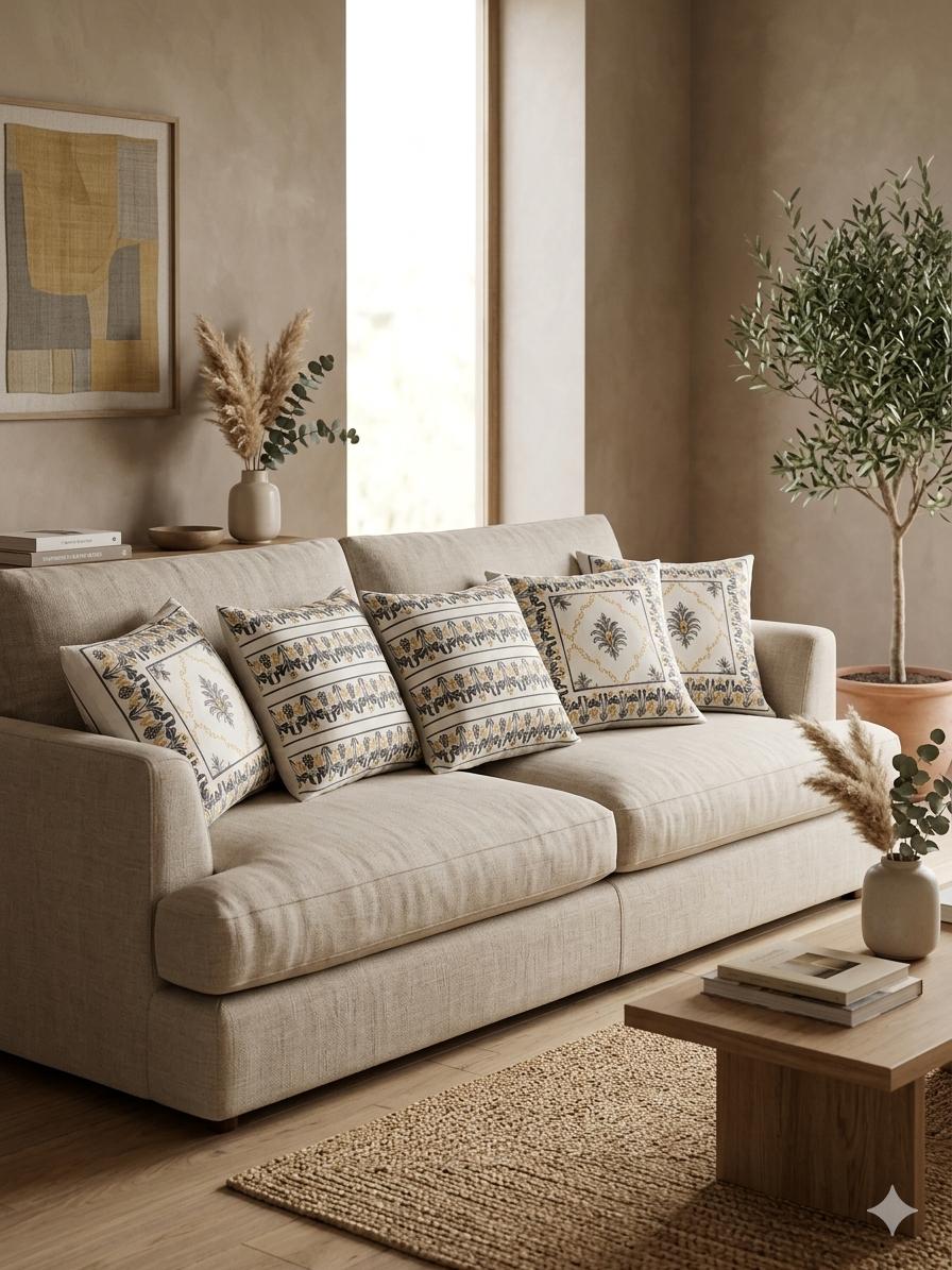 Desert Rose Hand Block Cotton Cushion Cover