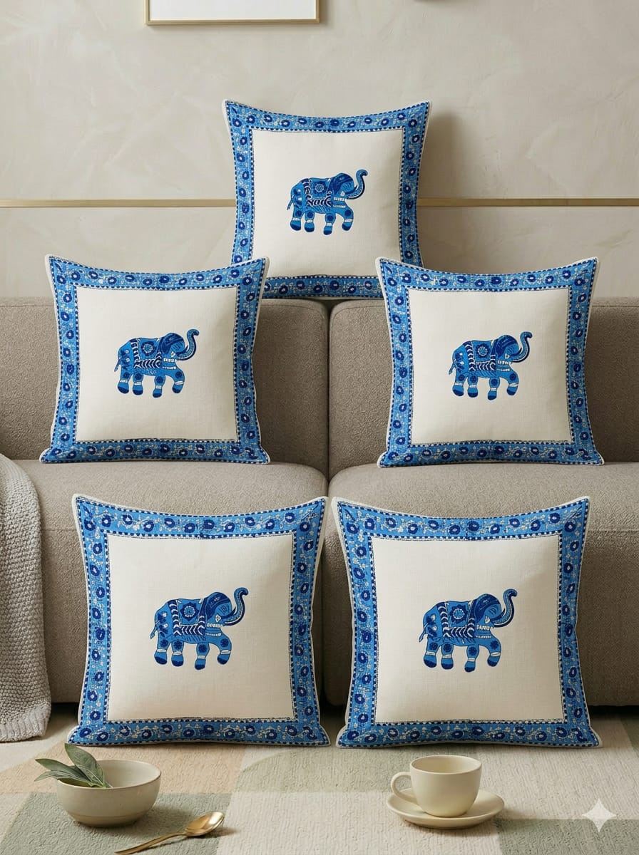 Mughal Elephants Cushion Cover