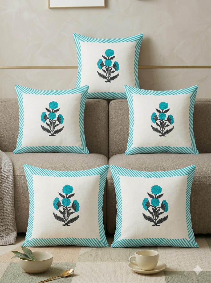 Sanganeri Blossom Cushion Cover